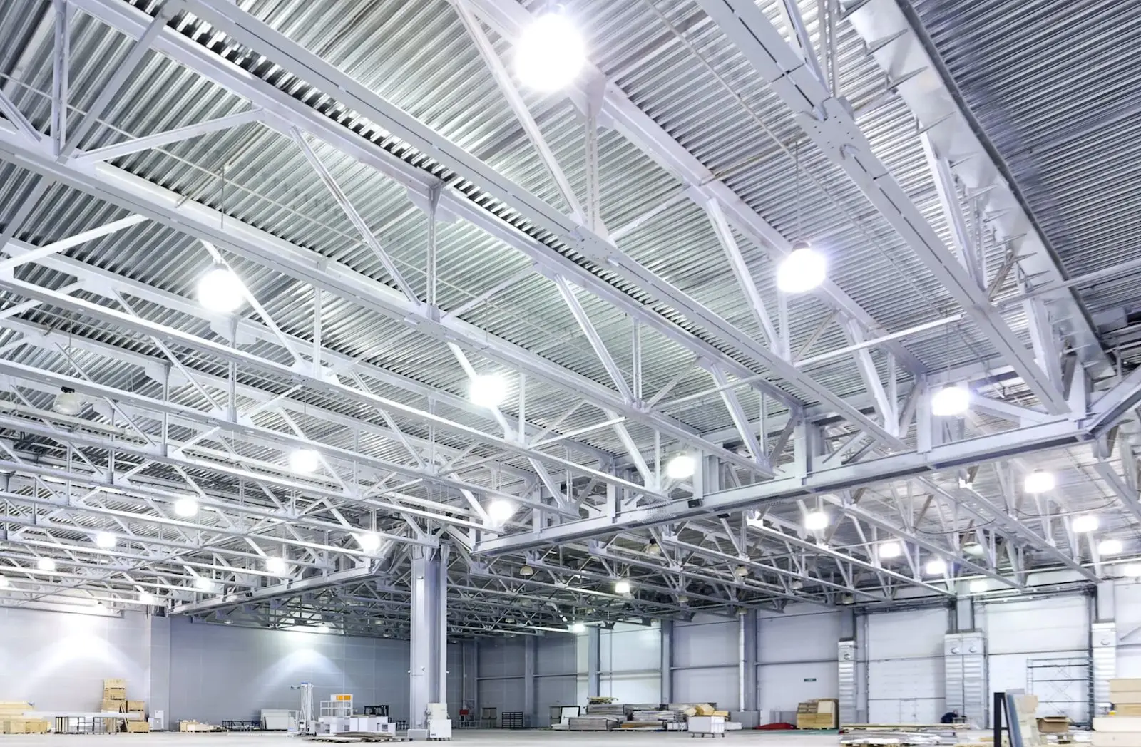 Image of the indoor area of a distribution centre, well lit and bright